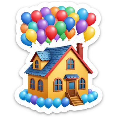 house flying with balloons sticker