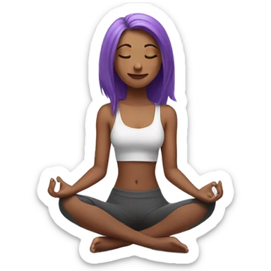a girl with purple hair is sitting in a yoga pose sticker