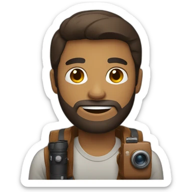 Brown skinned guy with beard holding a photo camera sticker