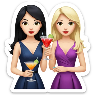 Two queens with long black hair and blonde drink sticker