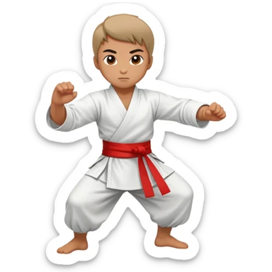 Martial artist in dynamic kung fu pose, wearing traditional loose outfit with sash sticker