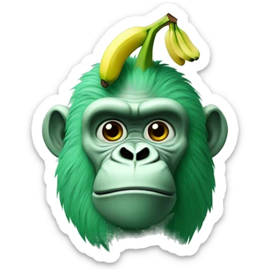Green gorilla tag character with a banana on top of his head sticker