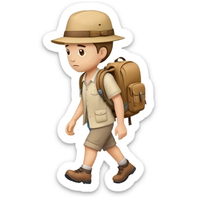 sad traveler with backpack and hat walking with head down sticker