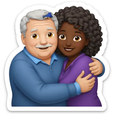  Old White  fat man no hiar hugging dack skin curly hair woman sticker