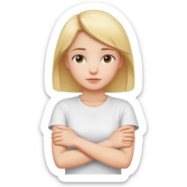 girl holding neck with arms crossed sticker