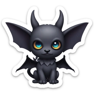 Cute cool fantasy dark-themed animal hybrid Fakemon with horns and bat ears full body sticker
