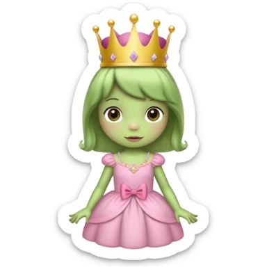 frog with short bangs with a crown pink bow and pink princess dress sticker