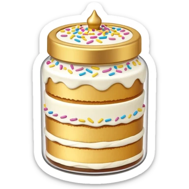 A layered little jar of cake that is gold outline sticker