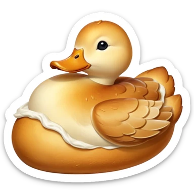 freshly baked bread in the shape of a duck, steaming hot, golden crust sticker
