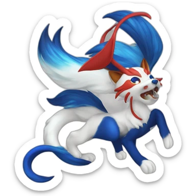 Deep blue 5 tails kitsune with red saddle  sticker