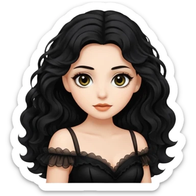 Beyaz tenli siyah tül çok açık elbise giyen siyah dalgalı saçı olan çekik gözlü  sticker