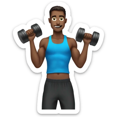 skinny guy training with dumbells behind his head sticker