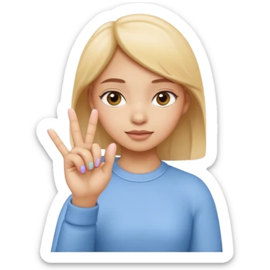 Emoji-style girl (Apple style) making a pinching gesture: thumb and index finger close together showing something is small, other fingers folded, same style as Apple 3D emojis, soft colors, glossy texture sticker