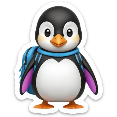 penguin with backpack direct looking to camera sticker
