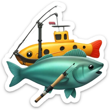 Fishing rod with submarine attached  sticker