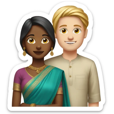 Indian girl wearing sari with white boy sticker