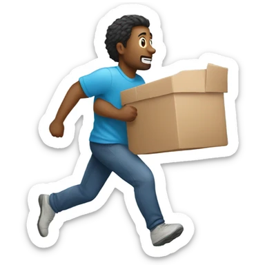 Man running holding a freezer ￼ sticker