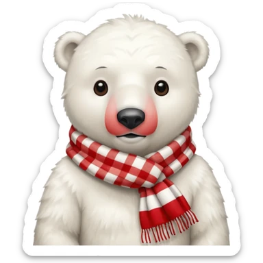 polar bear wearing a red and white checkered scarf sticker
