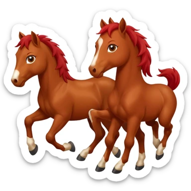 red horse and two baby horsees agressive running money sticker
