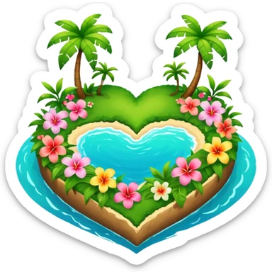 A island heart with green and flowers on it sticker