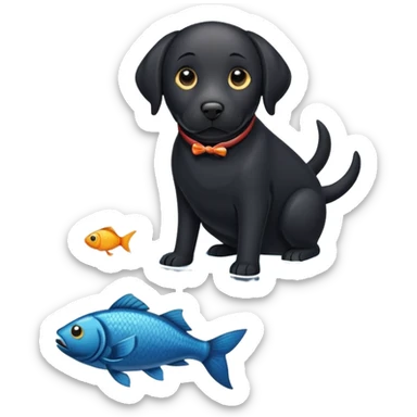 black Labrador with a fisch sticker