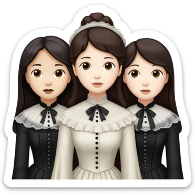 Three Victorian ghosts friends with dark brown hair  one Asian one Caucasian  one African American all beautiful  sticker
