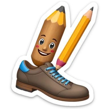 a pencil with a mad smile face and has human feet sticker