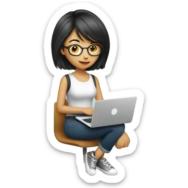 Graphic Designer asian girl with laptop sticker