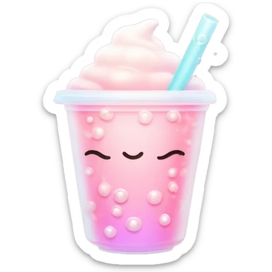 Classic Bubble Tea "A pastel pink bubble tea cup with a glowing surface, filled with swirled milk tea, floating shiny tapioca pearls, and a soft gradient straw surrounded by sparkles." sticker