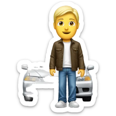  Blonde male standing in front of honda civic 1.6 ies car sticker