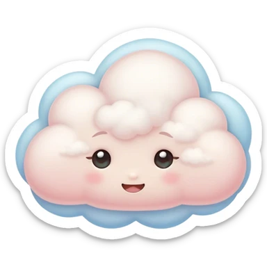 Cinematic tiny snuggly cloud, soft fluffy texture, gentle glowing edges, cute blushing cheeks, floating peacefully in a pastel sky, warm and dreamy. sticker