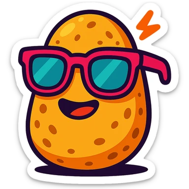 potato with oversized sunglasses, vibrant cartoon style sticker