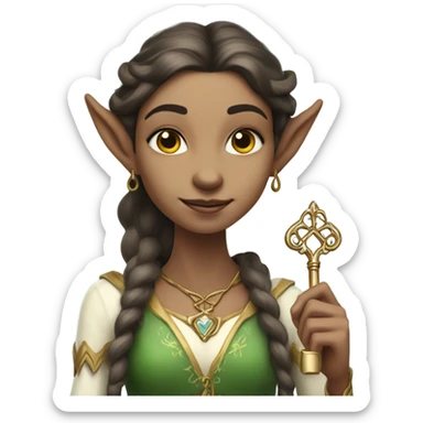 an elf woman login holding a big key sticker