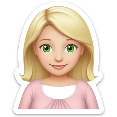 blond pregnant woman smiling in pink pale dress with green eyes sticker