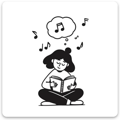 Girl sitting cross-legged reading notes in a spiral notebook sticker