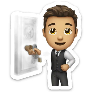 Classy young man struggling to get a key into a lock sticker