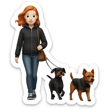 Ginger hair girl walking a black franchie dog sticker