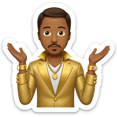 MC Hammer with dark brown hair, gold outfit sticker