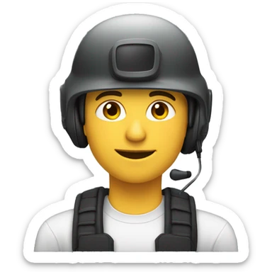 operator dressed in black with a milatary helmet, without glasses, wearing a headset, preferably male white sticker