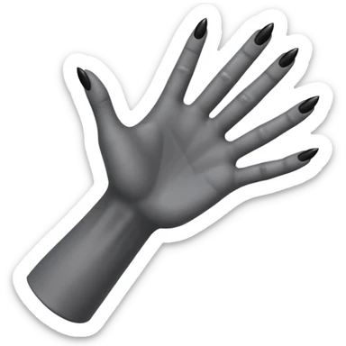 front angle view of a grey colored arm and hand reaching out with black nails sticker