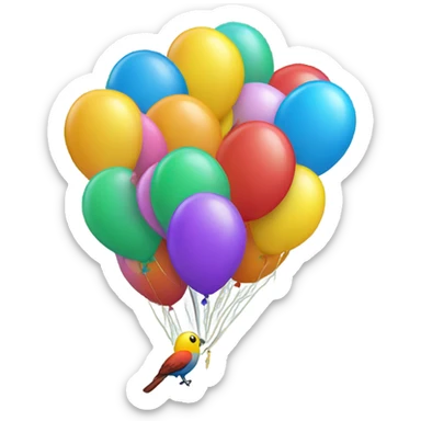 A bird with balloons attached to its feet  sticker