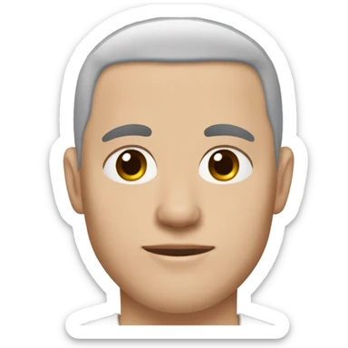 A slavic guy with blue eyes, light skin, shaved brown hair under 0.5, white T-shirt, silver earring piercing with cross on left ear. sticker