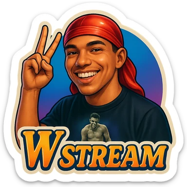 Make him Smiling 
woo Finger signak
Change His durag To Red
Add the words W Stream sticker