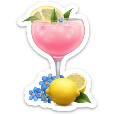 pink lemon large cocktail with blue small flowers  sticker