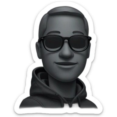 Un gros personnage noir avec des lunettes noir et un ouftit noir nike sticker