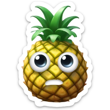 3D elegant shy pineapple  🍍 with big shiny eyes. The pineapple is confused ☺️ sticker
