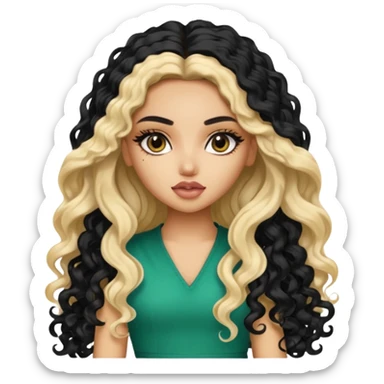 split dye leftside blonde rightside black long curly hair, pretty bratz Saudi baddie sticker