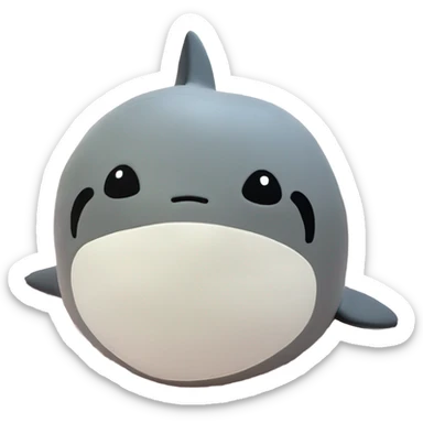 small round gray shark squishmallow, white belly, tiny cute smile, black eyes sticker