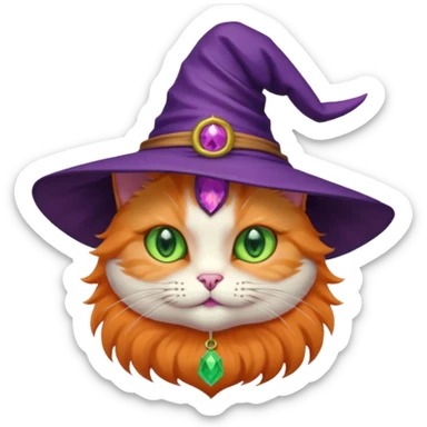 cat wear purple wicth hat sticker