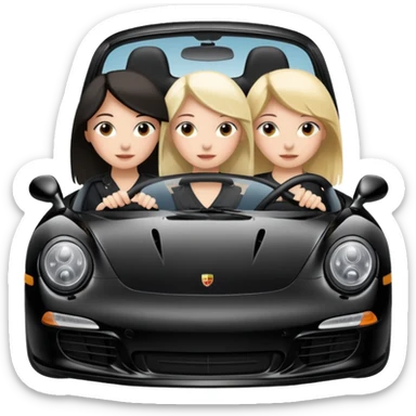 A black Porsche with three girls inside, labeled “My bestie” and “me,” showing close friends riding together. sticker